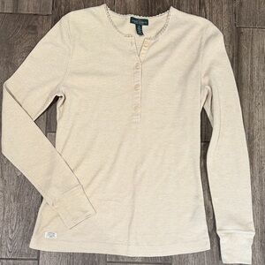 Lauren Ralph Lauren Cream Long Sleeve Henley Top